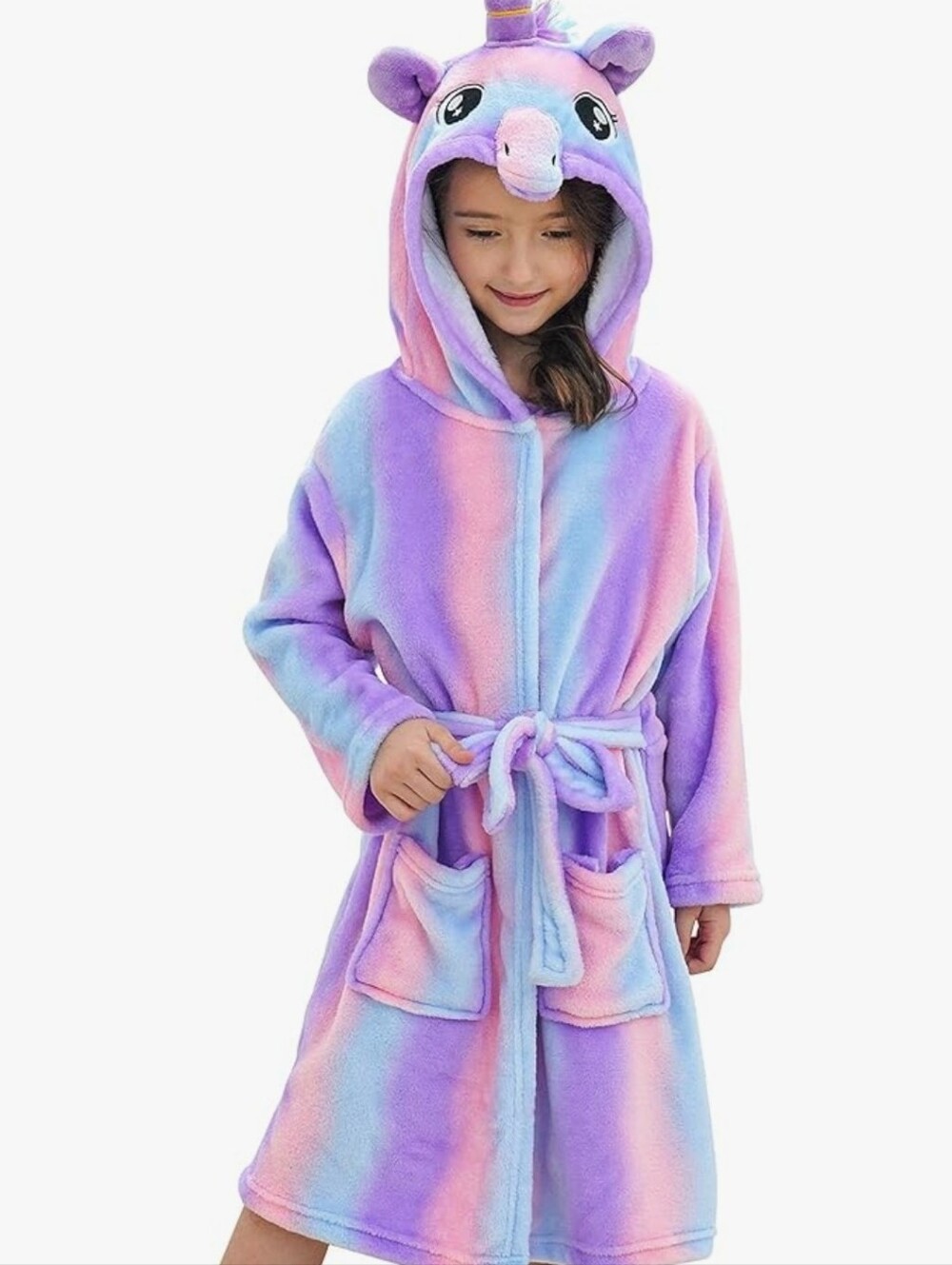 Dr. Unicorn Girl's Rainbow Hooded Fleece Robe/Sleepwear